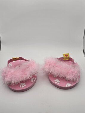 Build A Bear Pink Feather Boa Flip Flop Sandals Slippers Shoes- Retired